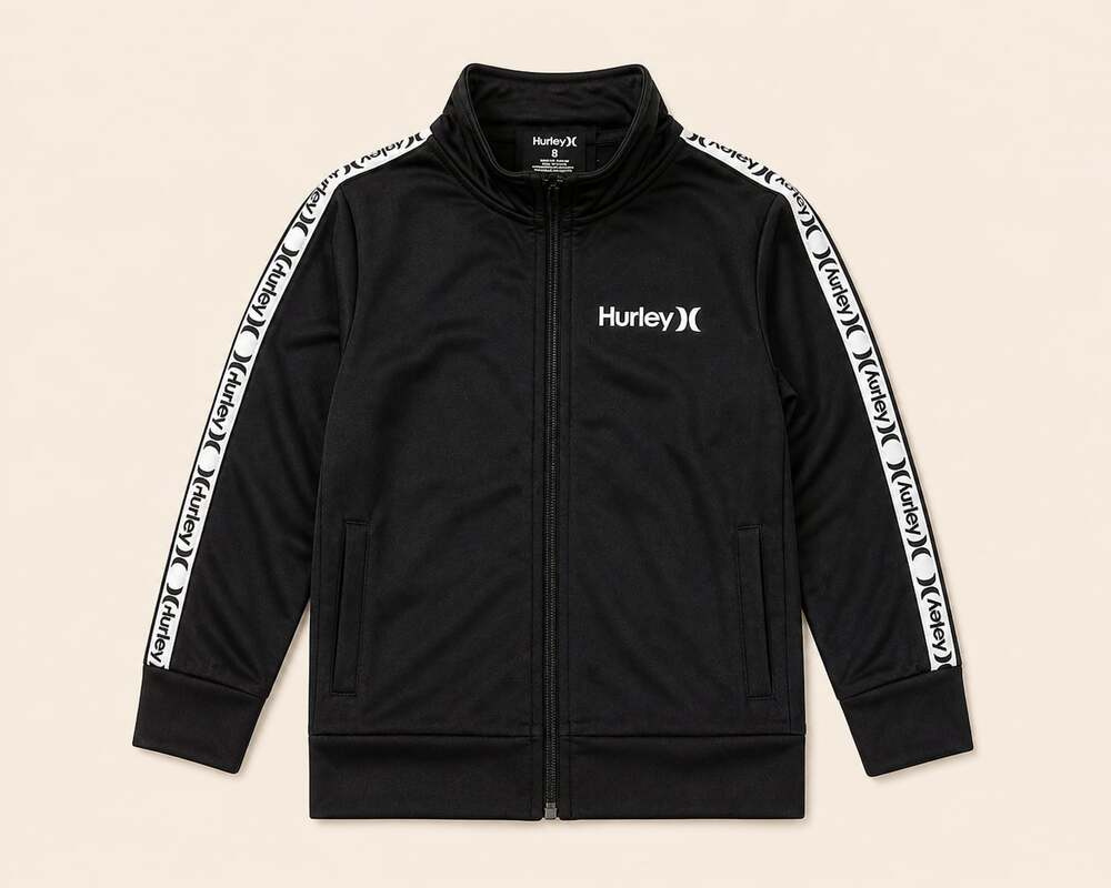 Hurley Boys Size 8 Black Zip Track Jacket Sport Athletic Youth Kids Streetwear‎